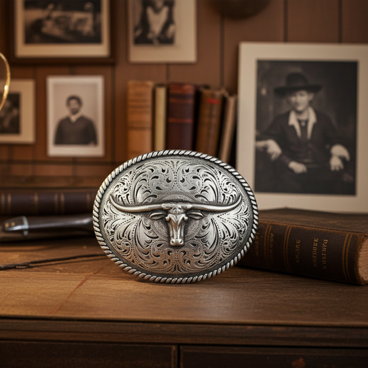 RLB503 - RockinLeather Silver Steer Head Oval Buckle