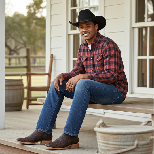 1190 - RockinLeather Men's Stamped Cowhide Leather Boot