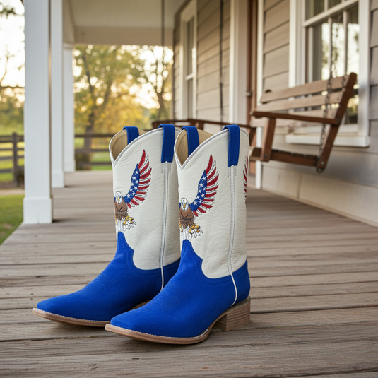1242 - RockinLeather Men's Blue Suede Leather Boot W/Eagle Embroidery