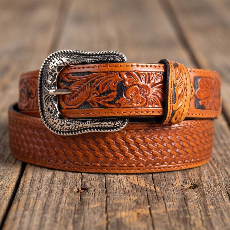 Load image into Gallery viewer, B1039 - RockinLeather Cognac Cowhide Basket Weave Leather Belt
