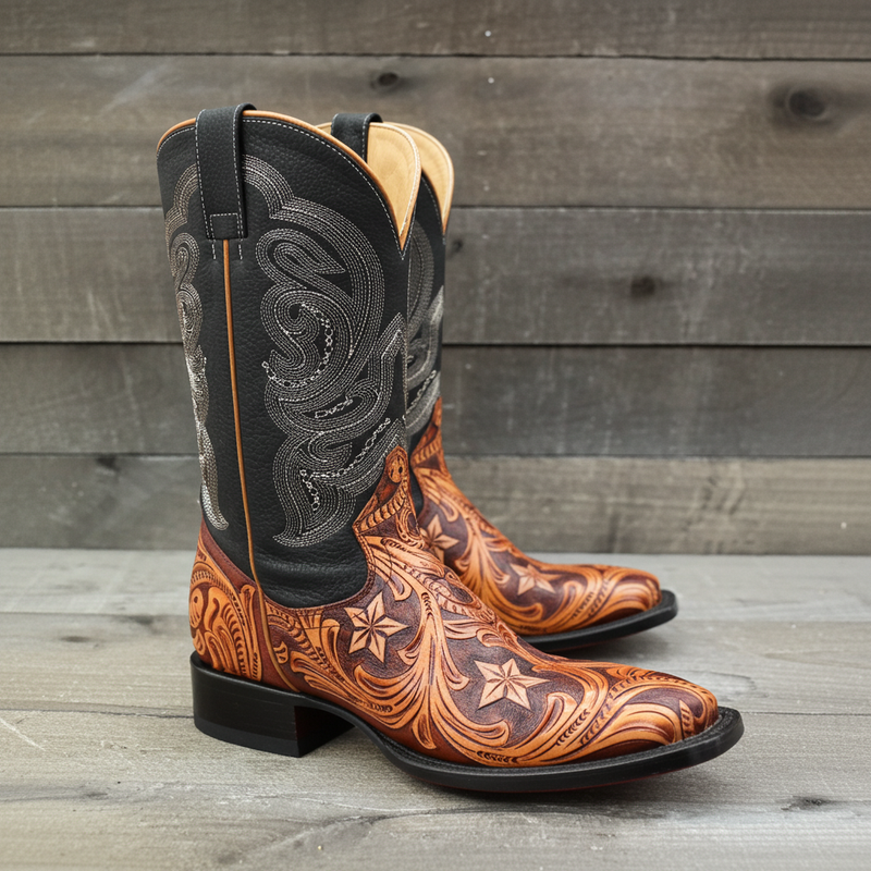 Load image into Gallery viewer, 1815 - RockinLeather Men&#39;s Hand Tooled Overlay Western Boot
