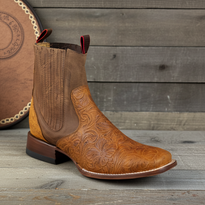 1813 - RockinLeather Men's Bulldog Caballero Leather Stamped Chelsea Boot
