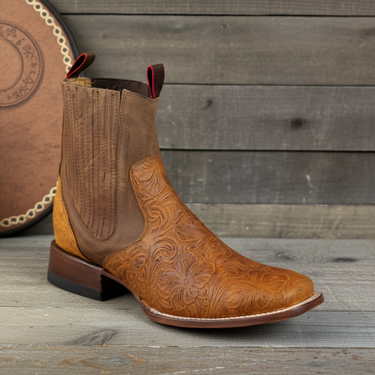 1813 - RockinLeather Men's Bulldog Caballero Leather Stamped Chelsea Boot