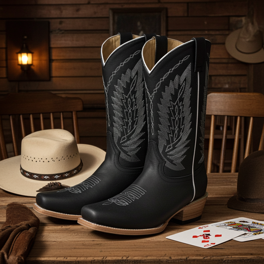 1236 - RockinLeather Men's Black Crazy Horse Narrow Square Toe Boot