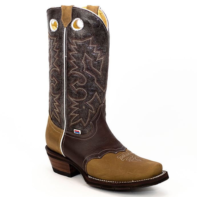 1136 - RockinLeather Men's Distressed Brown Narrow Square Toe Western Boot With Overlay
