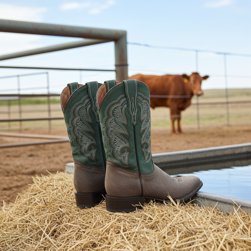 Load image into Gallery viewer, 1807 - RockinLeather Men&#39;s Crazy Choco Cowhide Western Boot w/Green Upper
