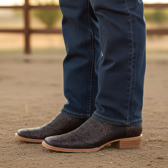 1190 - RockinLeather Men's Stamped Cowhide Leather Boot