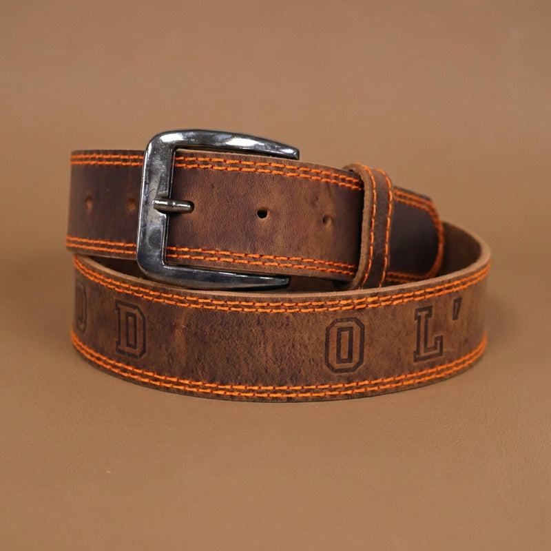 Load image into Gallery viewer, B1020 - RockinLeather Distressed Cowhide Leather Belt with "Good Ol' Boy" Stamped Into Belt
