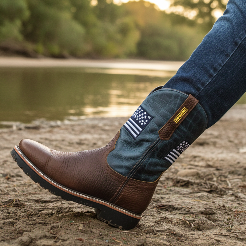 Load image into Gallery viewer, 5019 - RockinLeather Men&#39;s WATERPROOF American Flag Soft Toe Work Boots
