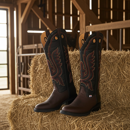 1256 - RockinLeather Men's R Toe Buckaroo Distressed Brown Western Boot
