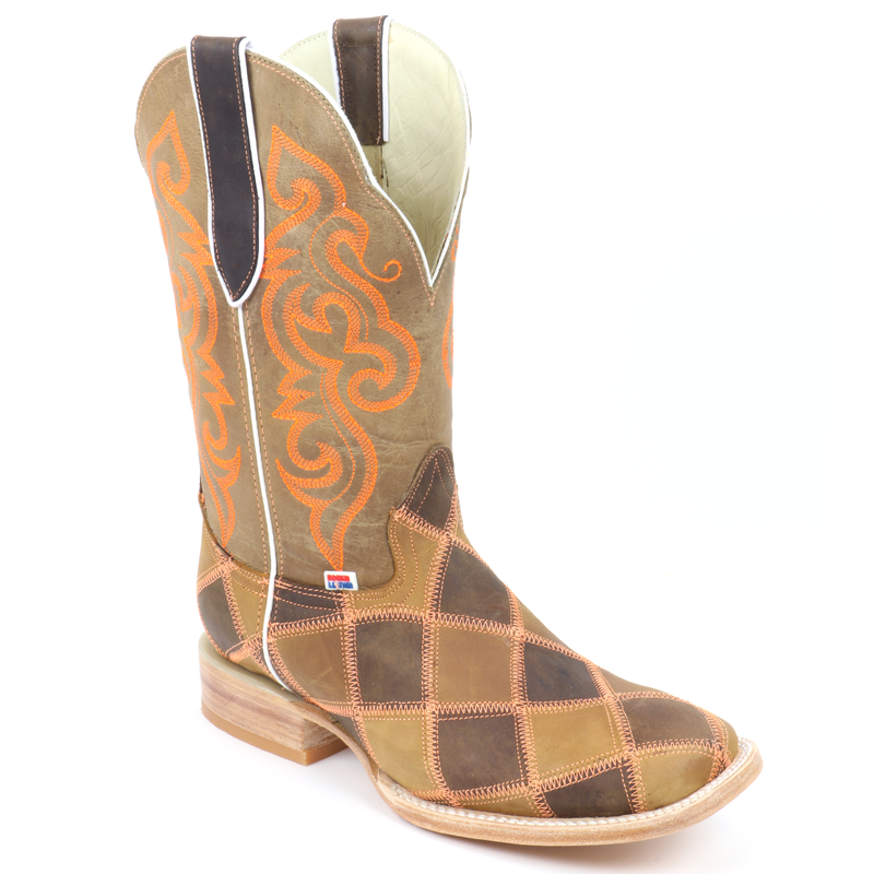 Load image into Gallery viewer, 1206 - RockinLeather Men&#39;s Orange Stitch Patchwork Western Boot
