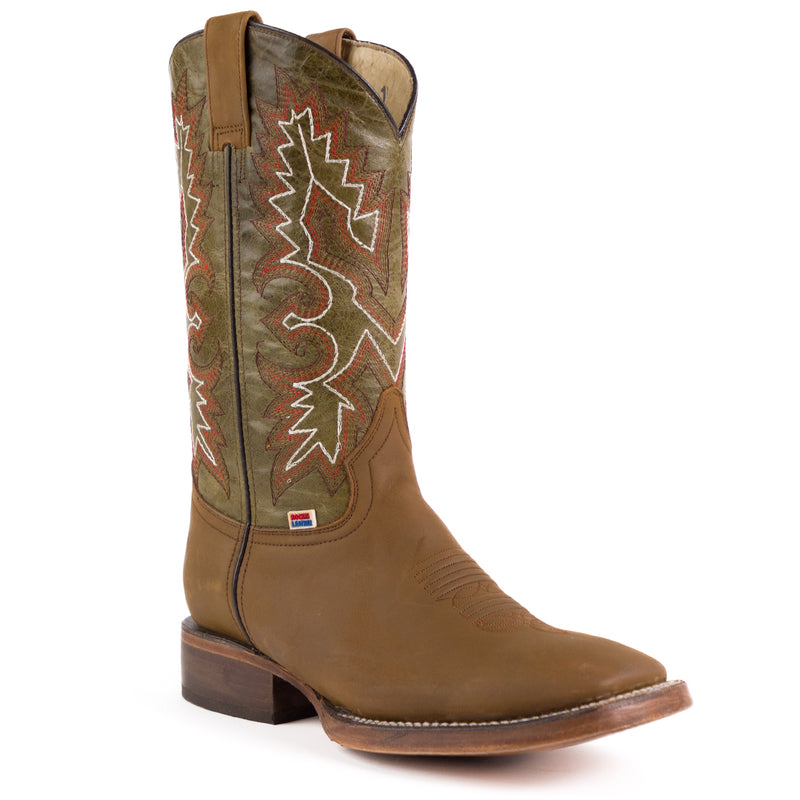 Load image into Gallery viewer, 1215 - RockinLeather Men&#39;s Tobacco Crazy Horse Western Boot w/Green Upper
