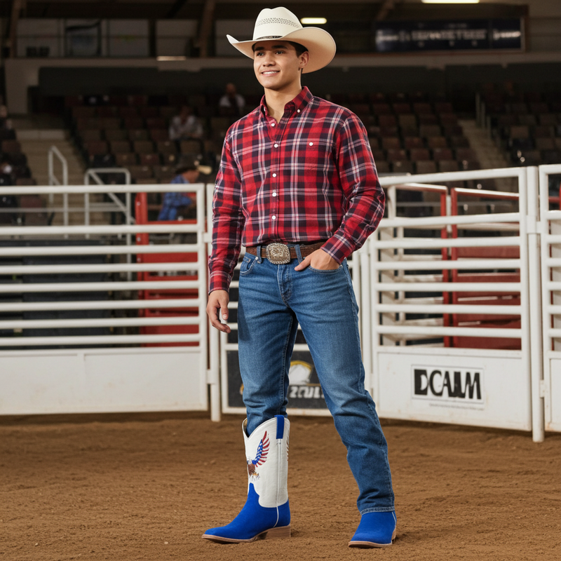 Load image into Gallery viewer, 1242 - RockinLeather Men&#39;s Blue Suede Leather Boot W/Eagle Embroidery
