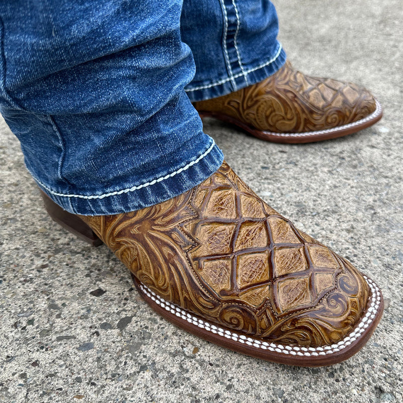 Load image into Gallery viewer, 1229 - RockinLeather Men's Capuccino Stamped Cowhide Leather Boot
