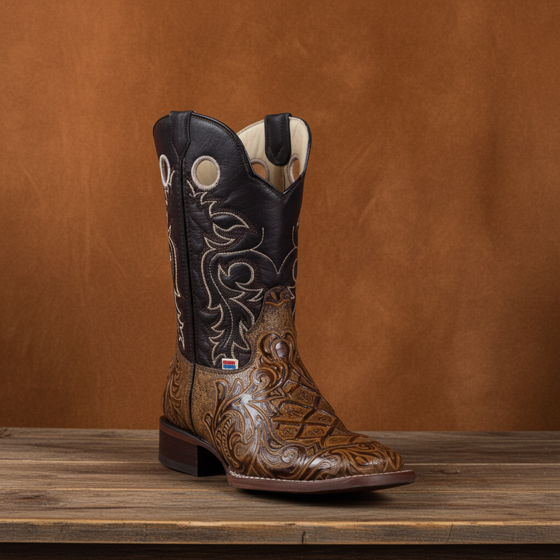 Load image into Gallery viewer, 1229 - RockinLeather Men's Capuccino Stamped Cowhide Leather Boot
