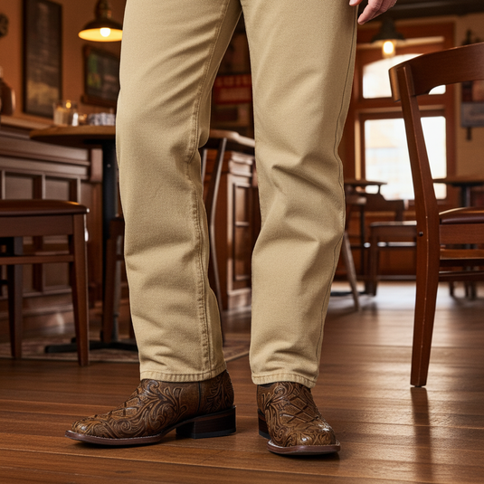 1229 - RockinLeather Men's Capuccino Stamped Cowhide Leather Boot