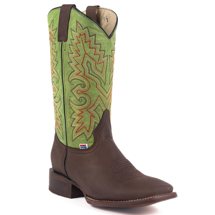 1231 - RockinLeather Men's Brown Crazy Horse Western Boot w/Green Upper