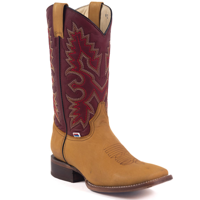 1232 - RockinLeather Men's Tan Crazy Horse Western Boot w/Burgundy Upper