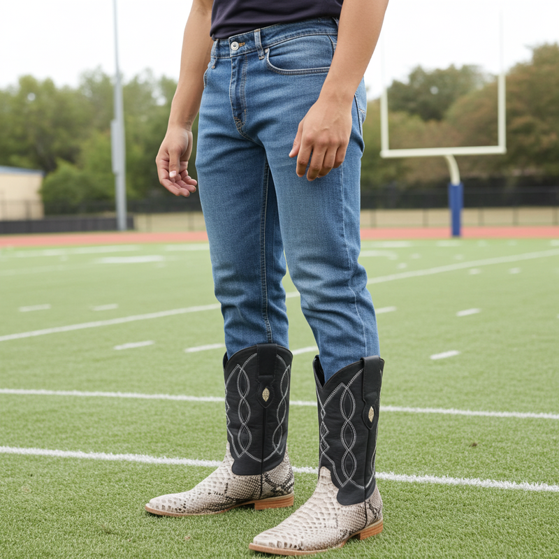 Load image into Gallery viewer, 8005 - RockinLeather Men&#39;s Natural Python Square Toe Western Boot
