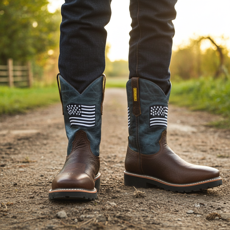 Load image into Gallery viewer, 5019 - RockinLeather Men&#39;s WATERPROOF American Flag Soft Toe Work Boots
