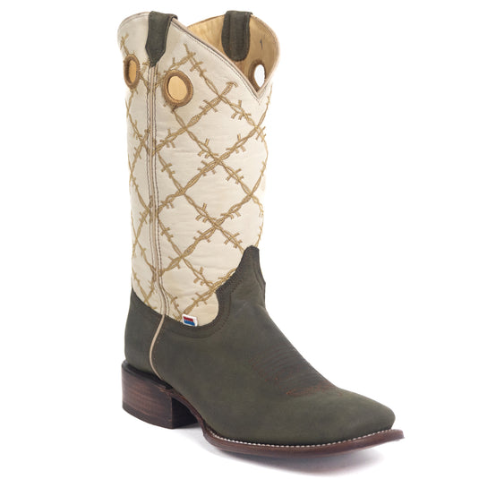 1239 - RockinLeather Men's Crazy Horse Olive Cowhide W/Barbed Wire Upper