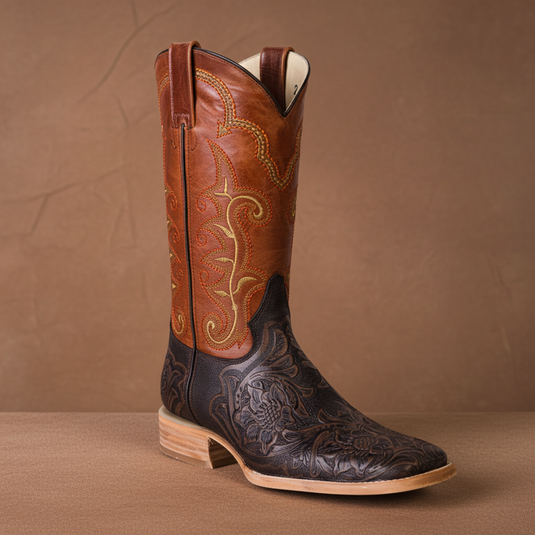 1190 - RockinLeather Men's Stamped Cowhide Leather Boot