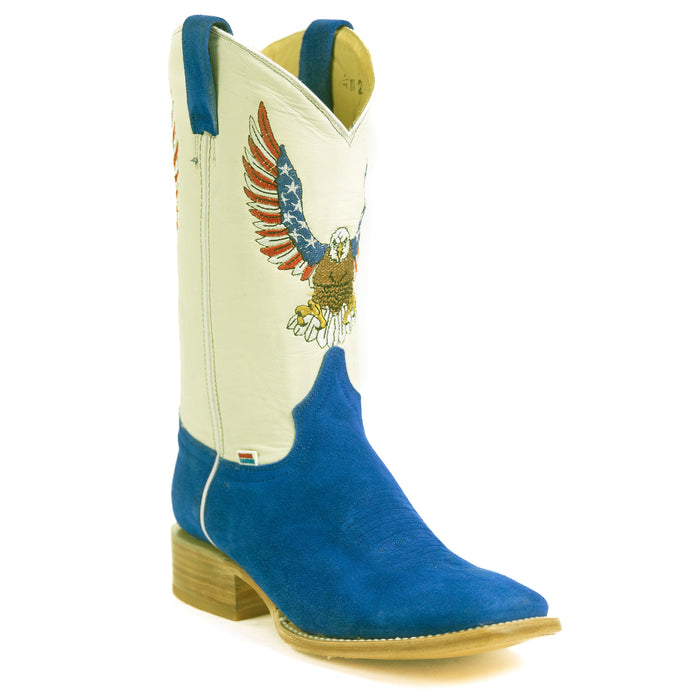 1242 - RockinLeather Men's Blue Suede Leather Boot W/Eagle Embroidery