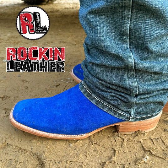 1242 - RockinLeather Men's Blue Suede Leather Boot W/Eagle Embroidery