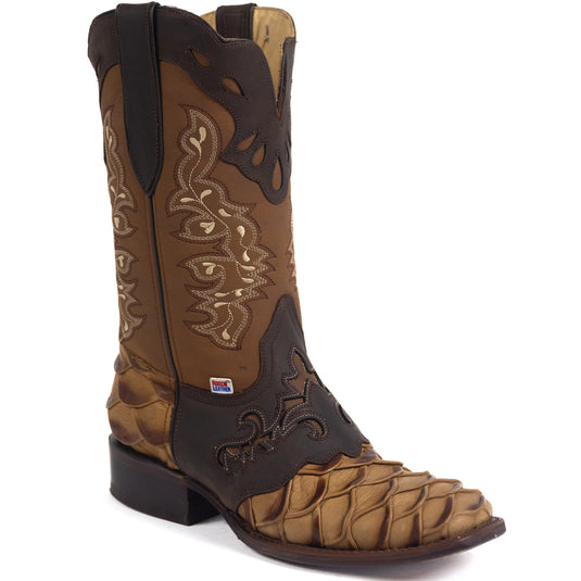 1244 - RockinLeather Men's Pirarucu Print Leather Boot W/Overlay