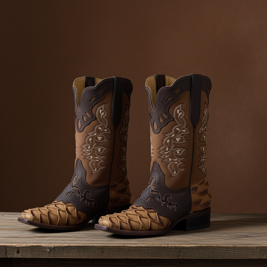 1244 - RockinLeather Men's Pirarucu Print Leather Boot W/Overlay