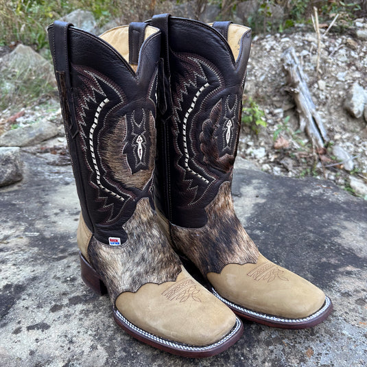1248 - RockinLeather Men's Crazy Horse with Cowhair Overlay Western Boot