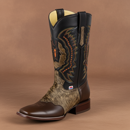 1249 - RockinLeather Men's Chocolate Ranch with Cowhair Overlay Western Boot