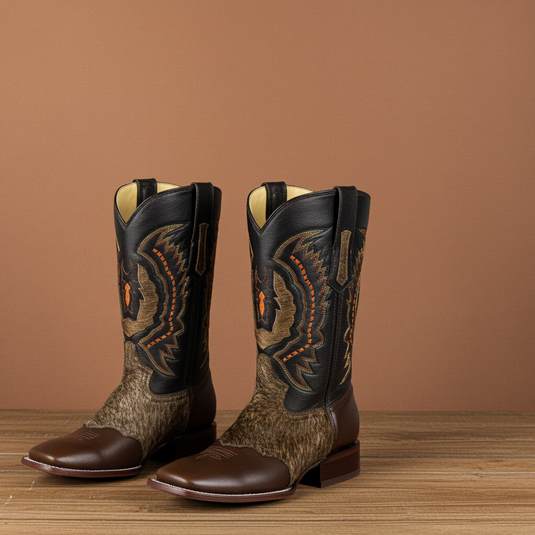 1249 - RockinLeather Men's Chocolate Ranch with Cowhair Overlay Western Boot