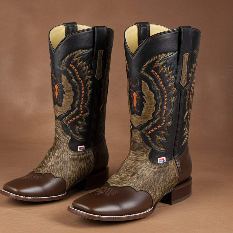 Load image into Gallery viewer, 1249 - RockinLeather Men&#39;s Chocolate Ranch with Cowhair Overlay Western Boot
