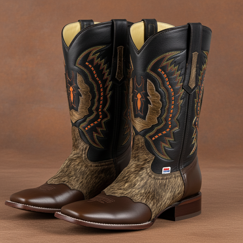 Load image into Gallery viewer, 1249 - RockinLeather Men&#39;s Chocolate Ranch with Cowhair Overlay Western Boot
