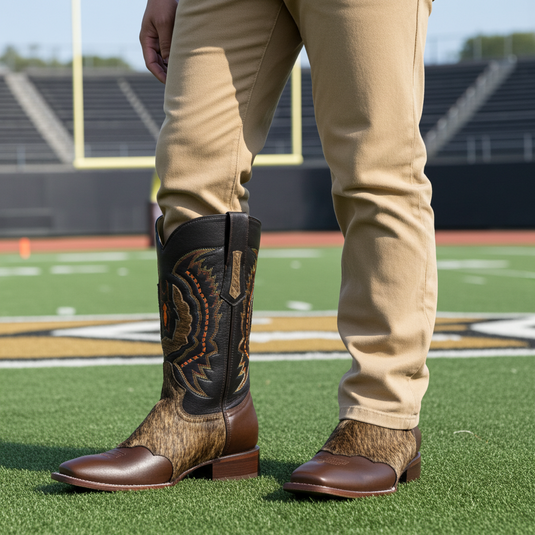 1249 - RockinLeather Men's Chocolate Ranch with Cowhair Overlay Western Boot