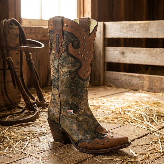 2169 - RockinLeather Women's Brown Crater Western Boot W/ Studs