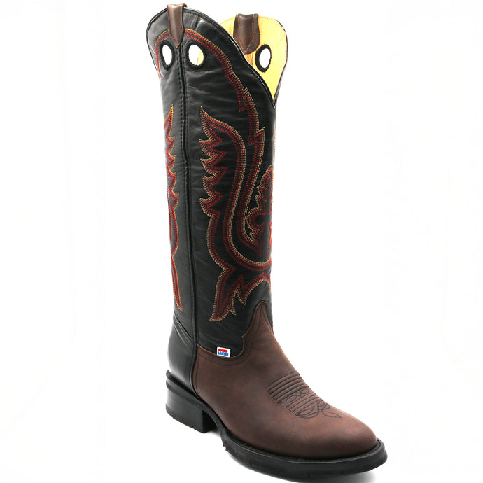 1256 - RockinLeather Men's R Toe Buckaroo Distressed Brown Western Boot