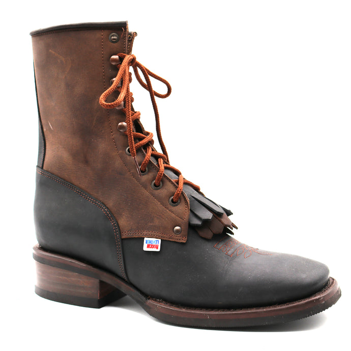 1258 - RockinLeather Men's Square Toe Lace Up Packer Western Boot