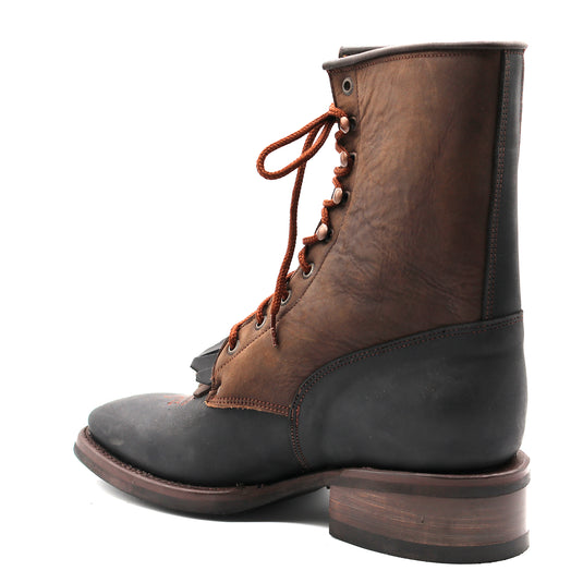 1258 - RockinLeather Men's Square Toe Lace Up Packer Western Boot