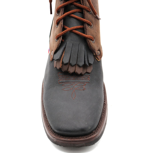 1258 - RockinLeather Men's Square Toe Lace Up Packer Western Boot