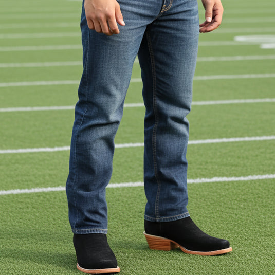 1260 - RockinLeather Men's Black Roughout Narrow Square Toe Western Boot