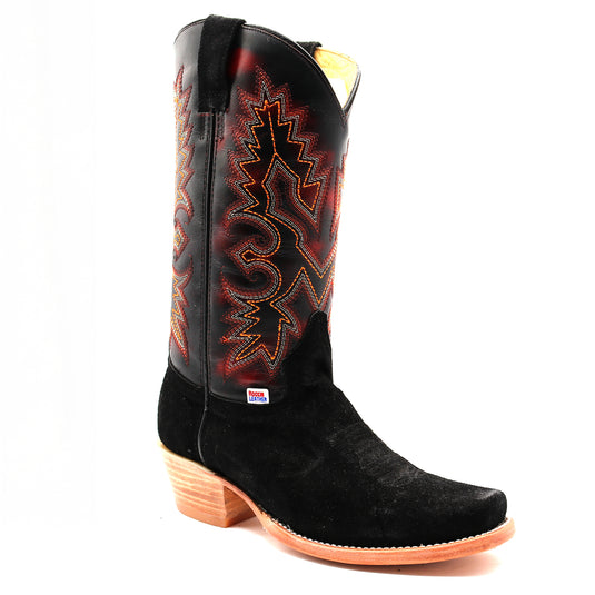 1260 - RockinLeather Men's Black Roughout Narrow Square Toe Western Boot