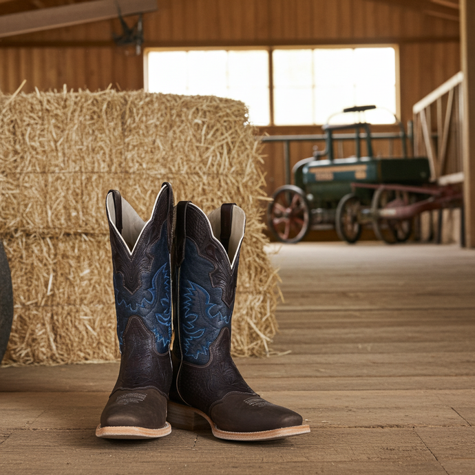 1101 - RockinLeather Men's Hand Tooled Overlay Western Boot