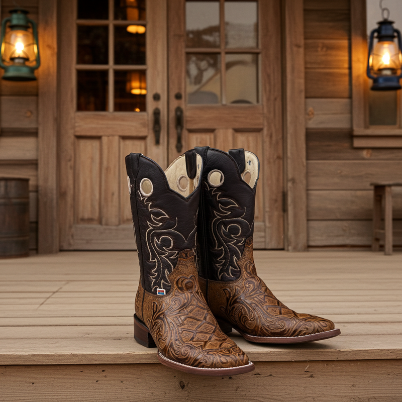 Load image into Gallery viewer, 1229 - RockinLeather Men&#39;s Capuccino Stamped Cowhide Leather Boot
