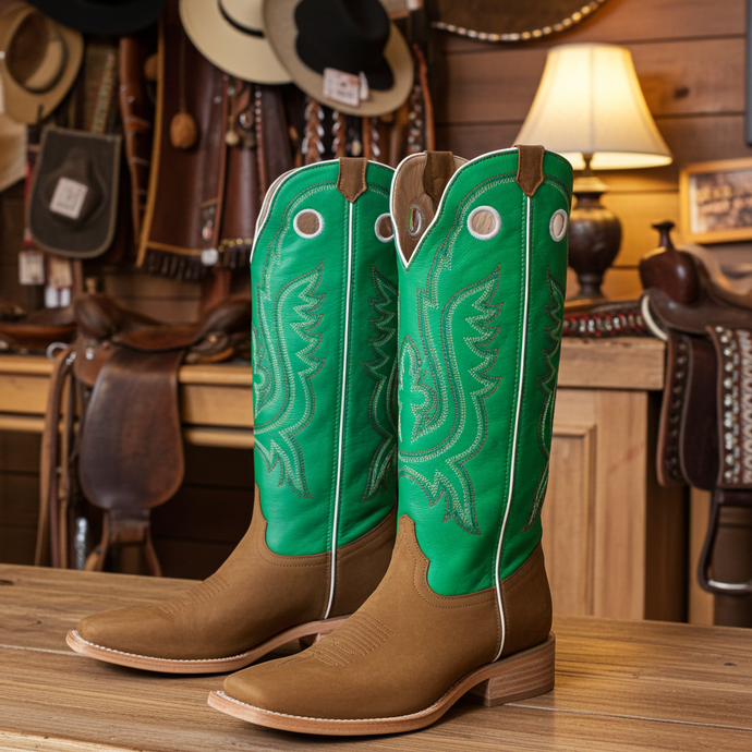 1107 - RockinLeather Men's Buckaroo Green Shaft Western Boot