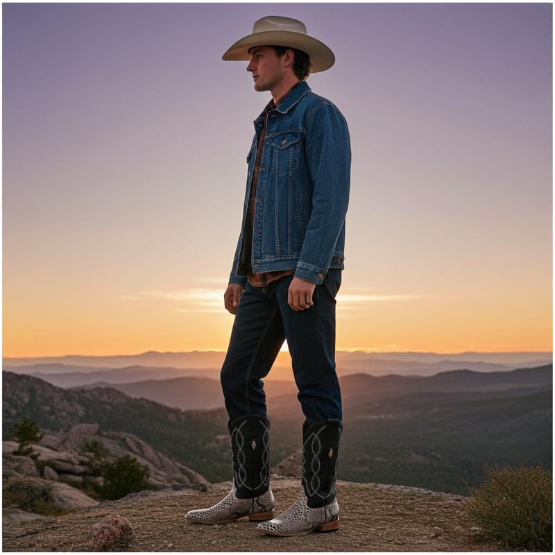Load image into Gallery viewer, 8005 - RockinLeather Men&#39;s Natural Python Square Toe Western Boot
