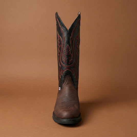 1256 - RockinLeather Men's R Toe Buckaroo Distressed Brown Western Boot