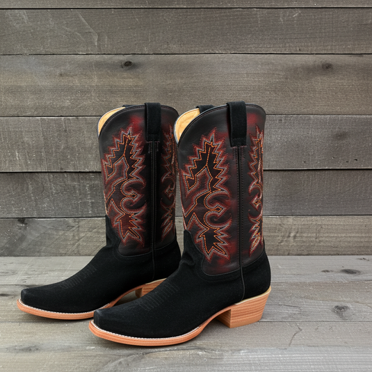 1260 - RockinLeather Men's Black Roughout Narrow Square Toe Western Boot