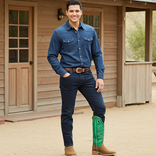 1107 - RockinLeather Men's Buckaroo Green Shaft Western Boot
